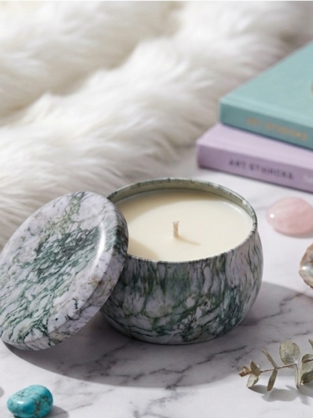 Marbled Designed Peppermint Soy Wax Scented Candle Tin